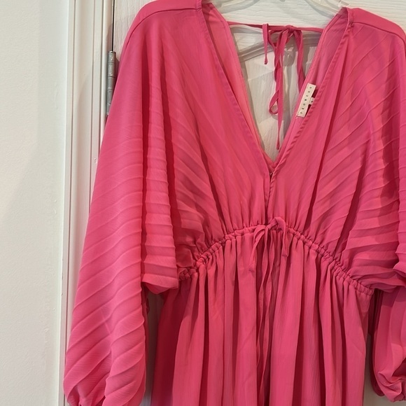 Promesa Ripple Effect Accordion Pleated Kimono Mini Dress bubble gum size small - Picture 4 of 6